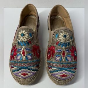 JOHNNY WAS Wm Sz US 8 EU 39 Embroidered Leather Madrid Espadrille Bohemian